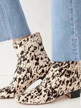 J. Crew Black and White Cow-Print Ankle Boots